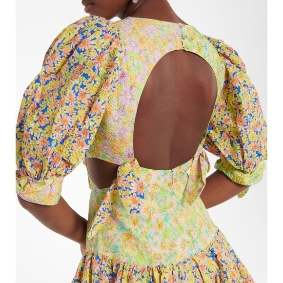 NWT ALEMAIS Daisy Spliced Puff Short Sleeve Cutout Open Back Ruffle Hem Dress 0 - Picture 14 of 16